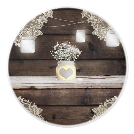Rustikales Holz, Spitzen & Mason Jars Barn Elegant Keramikknauf (Vorderseite)