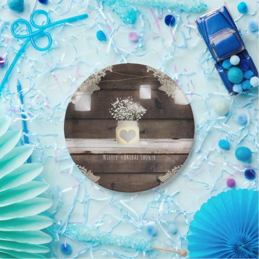 Rustikales Holz, Spitzen & Mason Jars Barn Elegant Pappteller (Party)