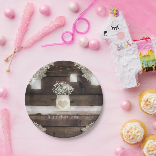 Rustikales Holz, Spitzen & Mason Jars Barn Elegant Pappteller (Party)