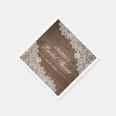 Rustikales Holz Spitzen Personalisiertes Brautpart Serviette (Ecke)