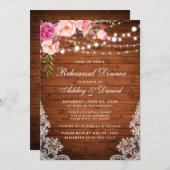 Rustikales Holz Spitzen Rosa Probe Abendessen Einladung (Vorne/Hinten)