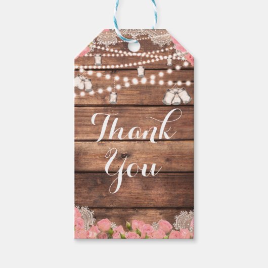 Rustikales Holz Spitzen Rosen Elegant Bridal Gefal Geschenkanhänger (Vorderseite)