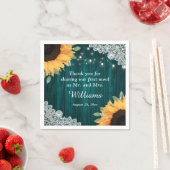 Rustikales Holz Spitzen Sonnenblume und Aquamarine Serviette (Beispiel)