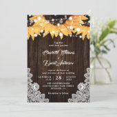 Rustikales Holz Spitzen Sonnenblumen Einladung Hoc (Stehend Vorderseite)