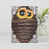Rustikales Holz Spitzen Sonnenblumen Einladung Hoc (Stehend Vorderseite)