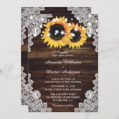 Rustikales Holz Spitzen Sonnenblumen Einladung Hoc (Vorne/Hinten)