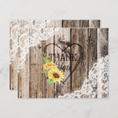Rustikales Holz Spitzen Sonnenblumen Herz Etching  Dankeskarte (Vorne/Hinten)
