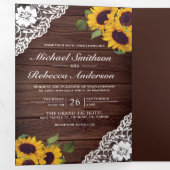 Rustikales Holz Spitzen Sonnenblumen Streichellich Dreifach Gefaltete Einladung (Innen Erste Seite)