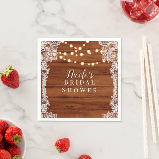 Rustikales Holz-Spitzen- & Streichellichter Hochze Serviette (Beispiel)