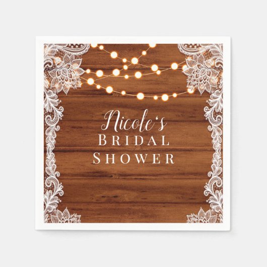 Rustikales Holz-Spitzen- & Streichellichter Hochze Serviette (Vorderseite)
