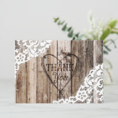 Rustikales Holz Spitzen und Herz Etching Vielen Da Dankeskarte (Stehend Vorderseite)