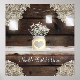 Rustikales Holz, Spitzen und Mason Jars Barn Banne Poster