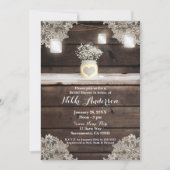 Rustikales Holz, Spitzen und Mason Jars Barn Braut Einladung (Vorderseite)