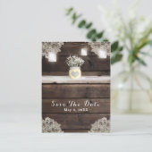 Rustikales Holz, Spitzen und Mason Jars Barn Save Ankündigungspostkarte (Stehend Vorderseite)