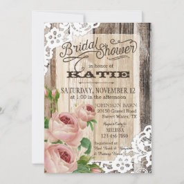 Rustikales Holz Spitzen und Rose Brautparty Einladung