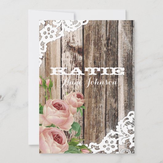 Rustikales Holz Spitzen und Rose Brautparty Einladung (Rückseite)