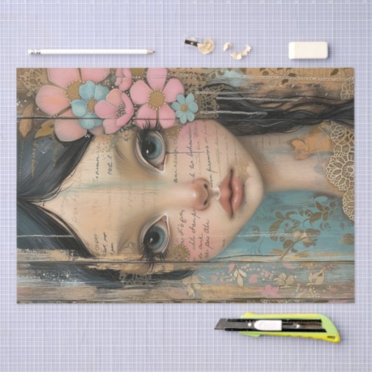 Rustikales Holz, Spitzen, Weibchen, Blume Decoupag Seidenpapier (Handwerk)