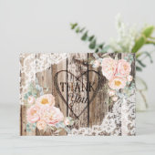 Rustikales Holz Spitzenparadies Herz Etching Viele Dankeskarte (Stehend Vorderseite)