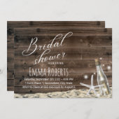 Rustikales Holz Starfish Beach Flasche Brautparty Einladung (Vorne/Hinten)