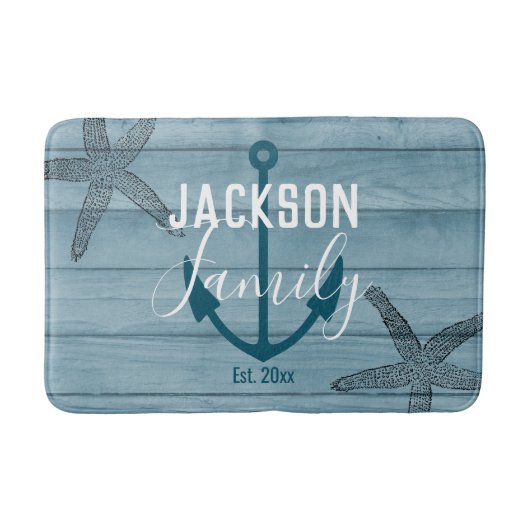 Rustikales Holz Starfish Custom Family Beach House Badematte (Vorderseite)