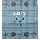 Rustikales Holz Starfish Custom Family Beach House Duschvorhang (Vorderseite)