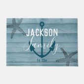 Rustikales Holz Starfish Custom Family Beach House Fußmatte (Vorderseite)