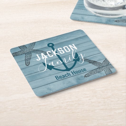Rustikales Holz Starfish Custom Family Beach House Rechteckiger Pappuntersetzer (angewinkelt)