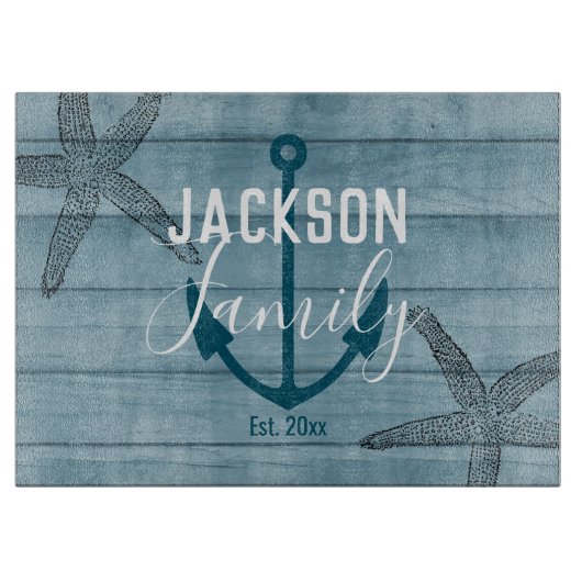 Rustikales Holz Starfish Custom Family Beach House Schneidebrett (Vorderseite)