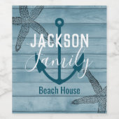 Rustikales Holz Starfish Custom Family Beach House Weinetikett (Einzelnes Label)