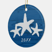 Rustikales Holz Starfish Türkisches Meer Blau Keramik Ornament (Links)