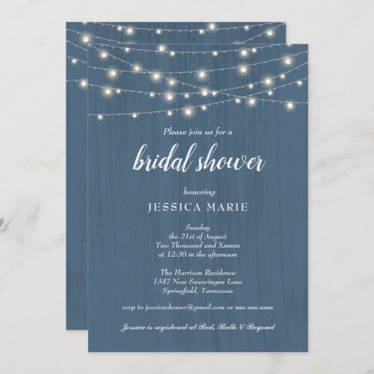 Rustikales Holz strahlt dusty Blue Brautparty Einladung (Vorne/Hinten)