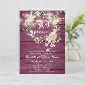 Rustikales Holz Streichelleuchten Blumenblumen 50 Einladung (Stehend Vorderseite)