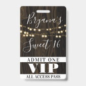 Rustikales Holz Streichellicht Sweet 16 VIP Pass Ausweis (Rückseite)
