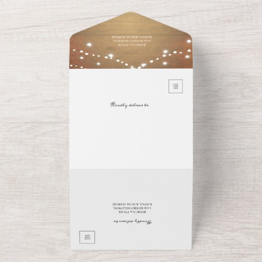 Rustikales Holz-Streichellicht Weiße Spitze All In One Einladung (Außenbereich)