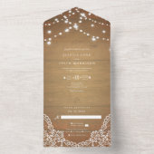 Rustikales Holz-Streichellicht Weiße Spitze All In One Einladung (Innen Boden)