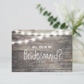 Rustikales Holz-Streichellicht Werden Sie meine Br Einladung (Stehend Vorderseite)