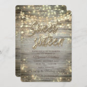 Rustikales Holz Streichlichter glänzen Gold Einladung (Vorne/Hinten)