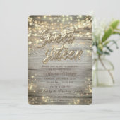 Rustikales Holz Streichlichter glänzen Gold Einladung (Stehend Vorderseite)