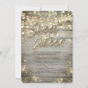 Rustikales Holz Streichlichter glänzen Gold Einladung