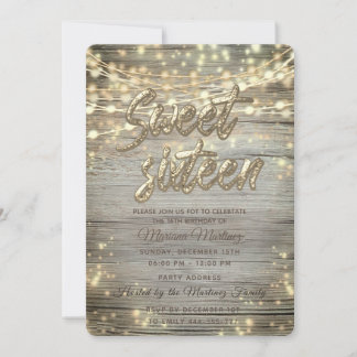 Rustikales Holz Streichlichter glänzen Gold Einladung