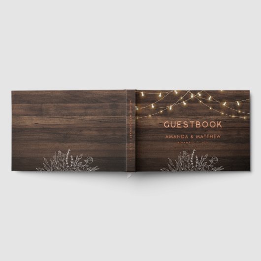Rustikales Holz-String-Licht Hochzeitsgolden Gästebuch (Voll)