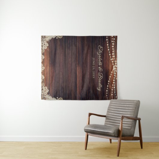 Rustikales Holz-String-Licht Hochzeitslicht Foto H Wandteppich (Beispiel (Horizontal))