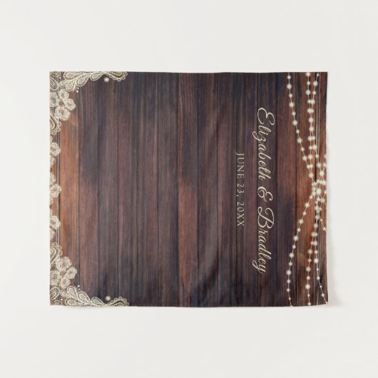 Rustikales Holz-String-Licht Hochzeitslicht Foto H Wandteppich (Vorderseite (Horizontal))