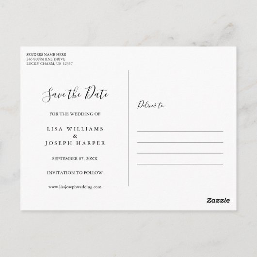 Rustikales Holz-String-Licht-Skript Save the Date Postkarte (Rückseite)