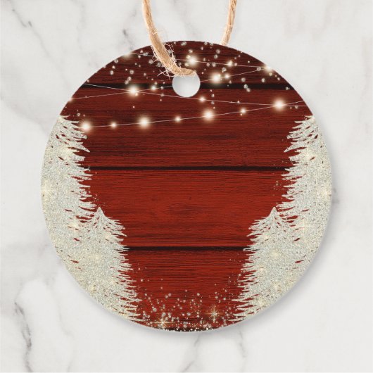 Rustikales Holz-String Lichter Bäume Hochzeit Viel Geschenkanhänger (Rückseite)