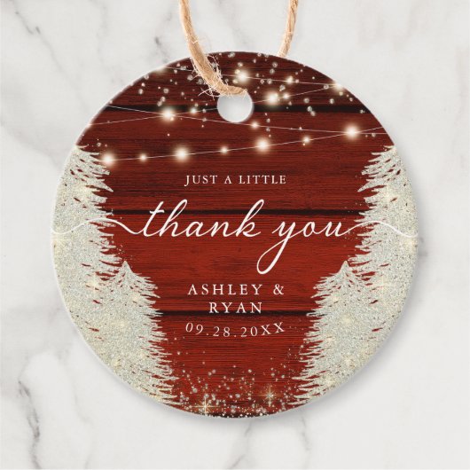 Rustikales Holz-String Lichter Bäume Hochzeit Viel Geschenkanhänger (Vorderseite)