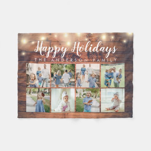 Rustikales Holz String Lights 8 Foto Happy Holiday Fleecedecke (Vorderseite (Horizontal))