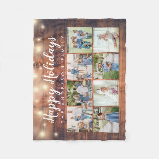 Rustikales Holz String Lights 8 Foto Happy Holiday Fleecedecke (Vorderseite)