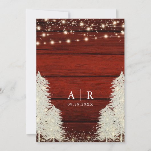 Rustikales Holz | String Lights | Baumhochzeit Einladung (Rückseite)