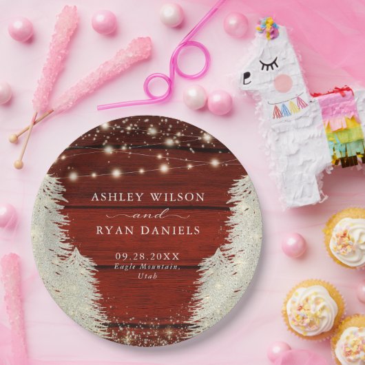 Rustikales Holz | String Lights | Baumhochzeit Pappteller (Party)